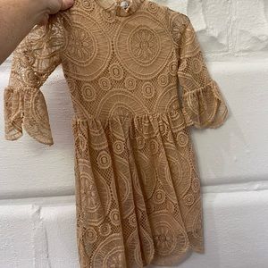 Girls Lace Tea Dress in Camel